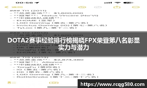 DOTA2赛事经验排行榜揭晓FPX荣登第八名彰显实力与潜力